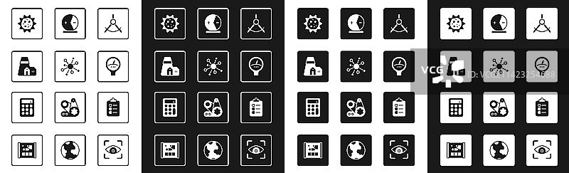 绘图圆规、分子和发电站图片素材