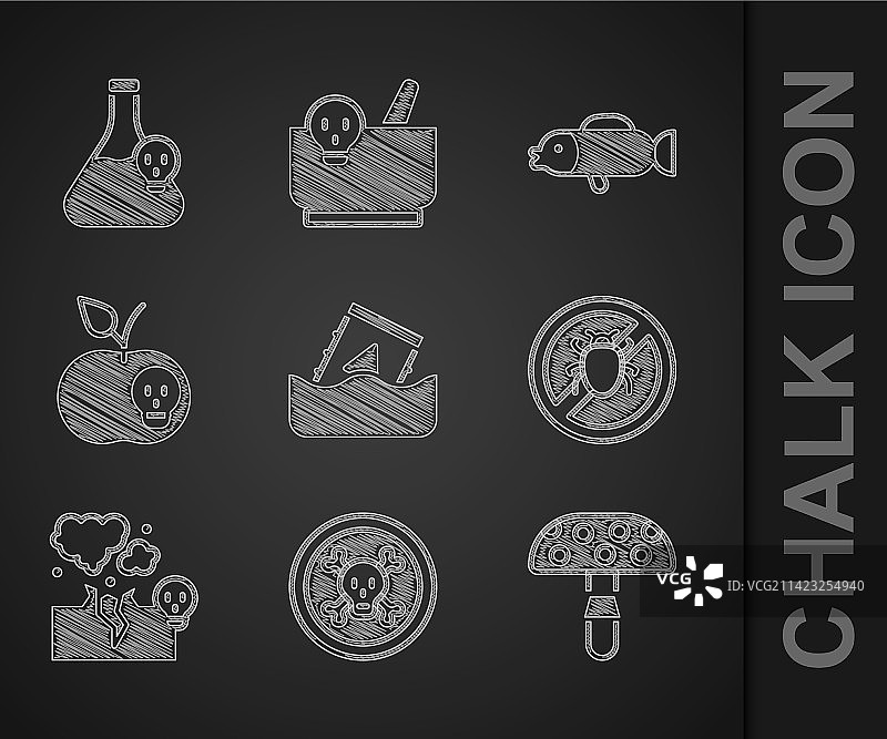 放射性废料桶、骨骼和头骨组合图片素材