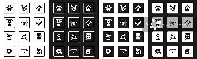 狗屋、宠物奖励、爪印、骨头袋图标图片素材