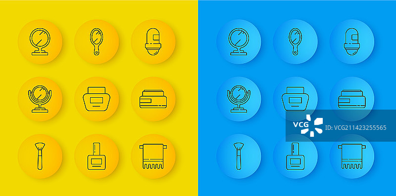 化妆刷、圆形化妆镜、面霜线条图标图片素材