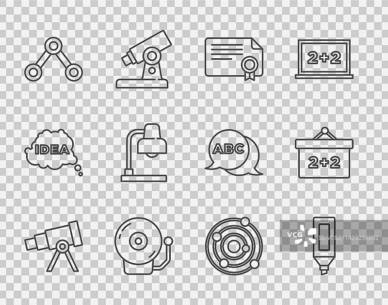 线条、望远镜、记号笔和证书图片素材