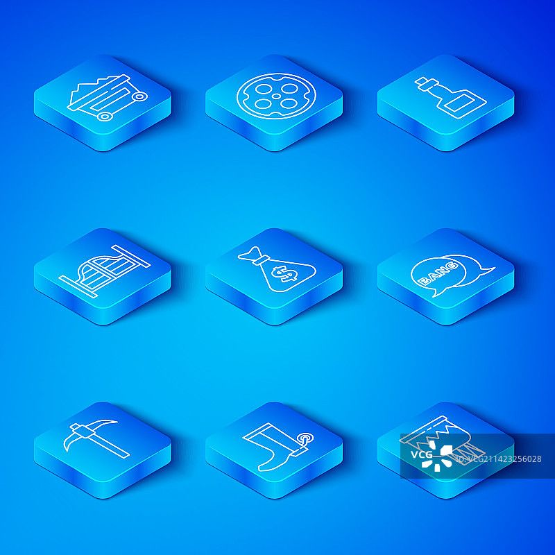 镐、钱袋、牛仔靴和爆炸banner图片素材