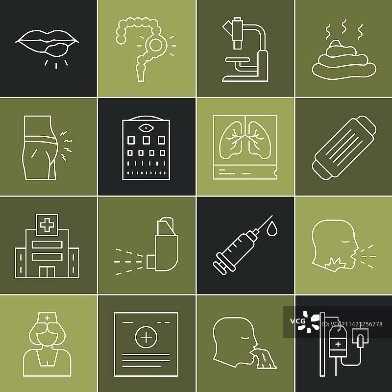 输液袋、咳嗽男子、医用防护线条设计图片素材