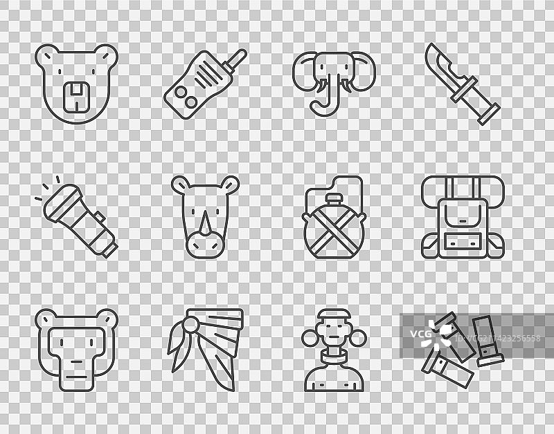 带有猴子弹药筒大象头巾的线条图案图片素材