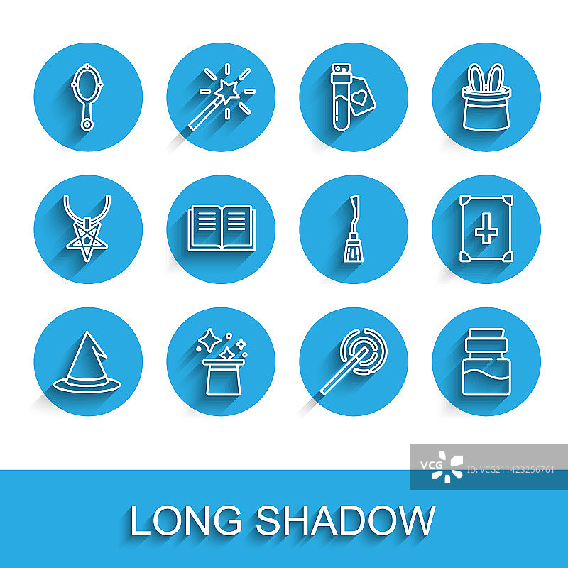 女巫帽、魔法手镜、魔杖、药瓶线条组合图片素材