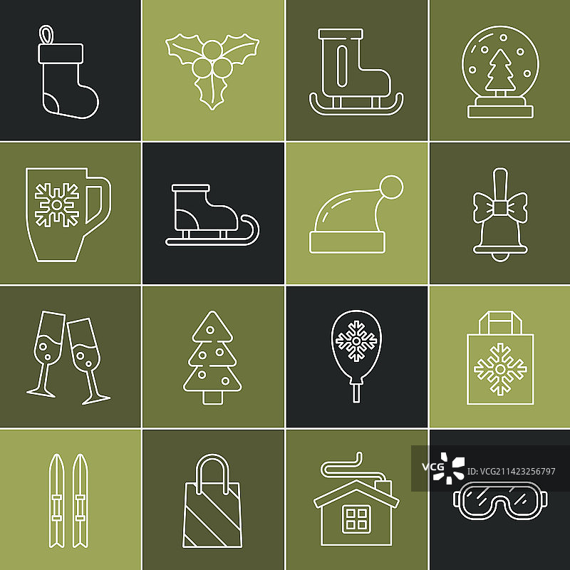 滑雪镜、圣诞购物袋和节日banner图片素材