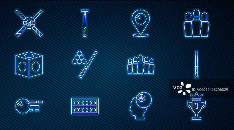 奖杯台球杆位置线性图标图片素材