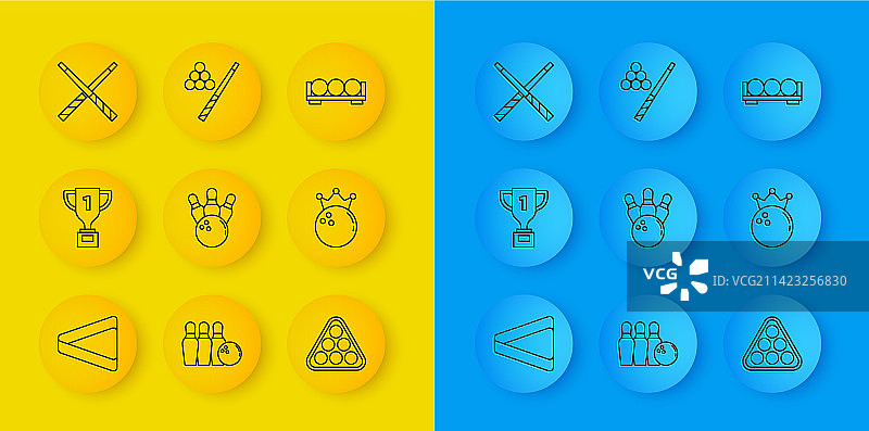 台球三角框、奖杯和保龄球瓶图片素材