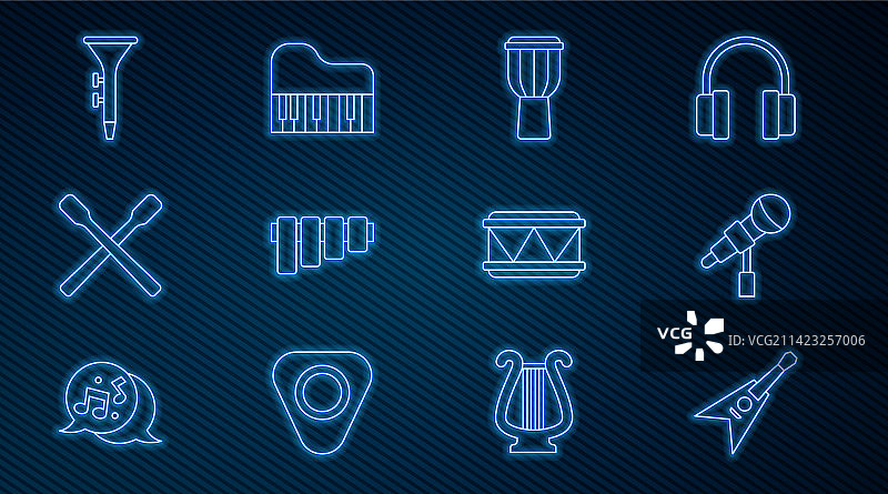 电贝斯麦克风鼓锅线条图标图片素材