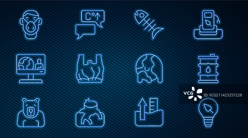 灯泡、树叶、油桶与停止标志的线条组合图片素材