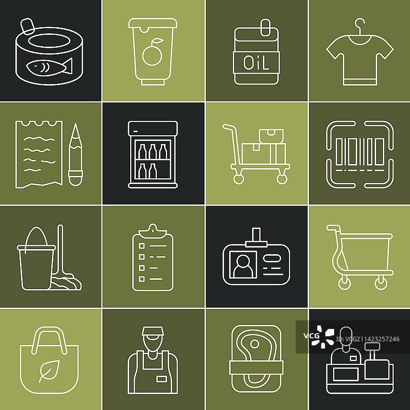 收银员在收银机购物车线条图片素材