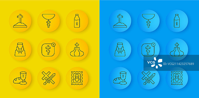 线条画：圣餐杯、面包、僧侣、在线教堂图片素材