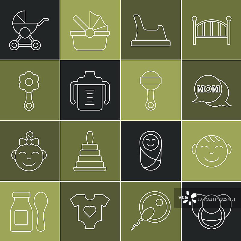 婴儿奶嘴安抚奶嘴小男孩头像套装线条图片素材