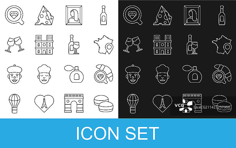 马卡龙饼干咖啡杯与羊角面包图片素材