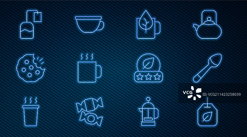 带茶叶的茶包、茶匙、茶杯图标图片素材