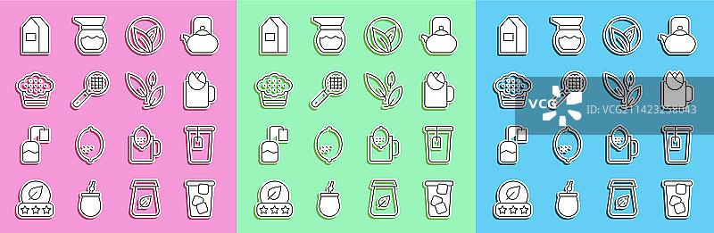 玫瑰茶叶袋装冰茶杯线条图标图片素材