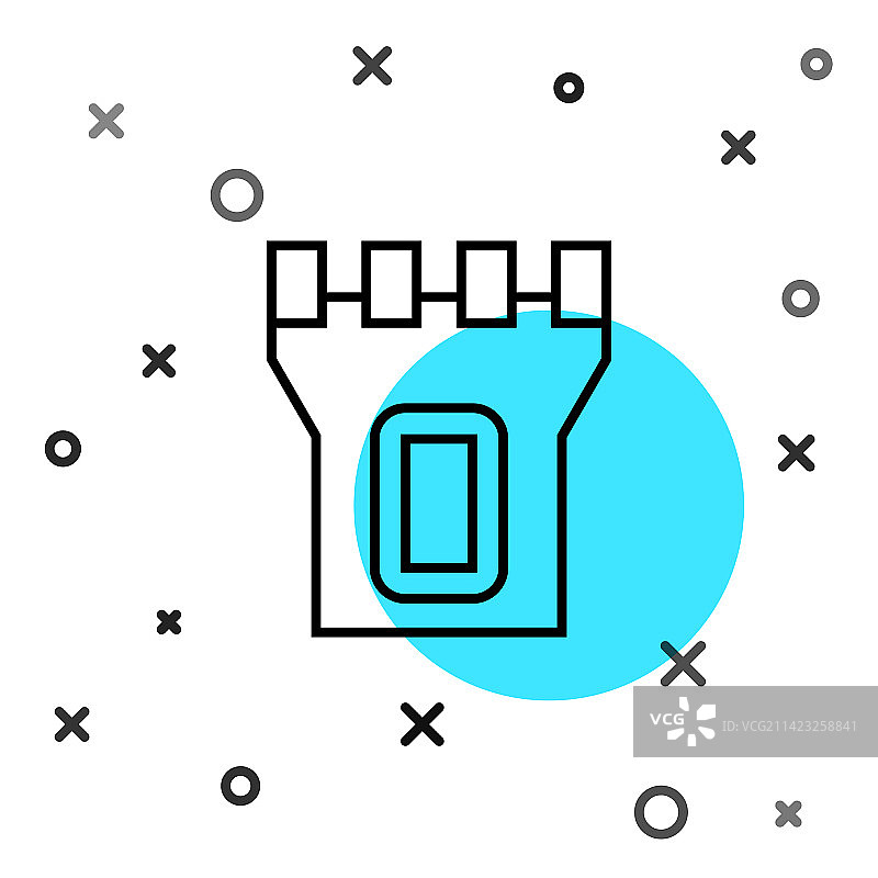 白色背景上的黑色线条城堡塔楼图标图片素材