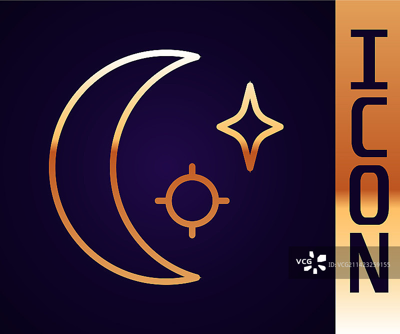 黑色背景金色线条月亮星星图标图片素材
