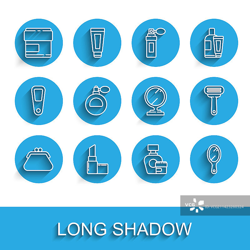 手拿包口红与润肤霜线条组合图片素材