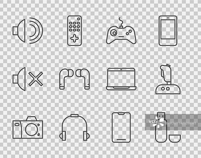 照片、USB闪存盘、游戏手柄线性组合图片素材
