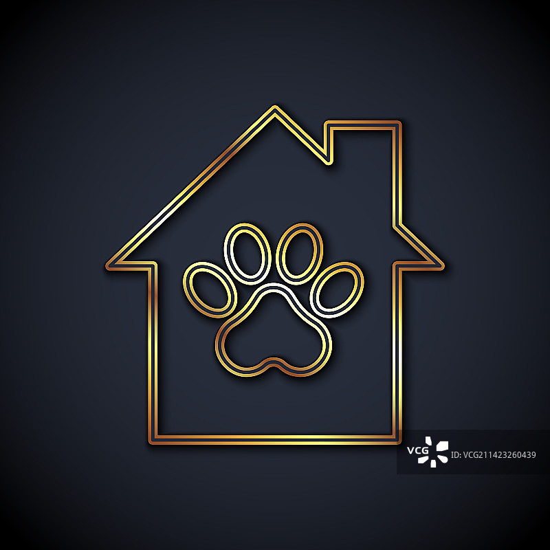 黑色背景上的金色线条宠物屋图标图片素材
