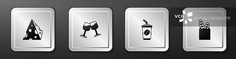 奶酪葡萄酒杯咖啡杯与法国元素图片素材