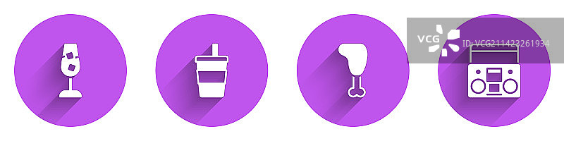 一组酒杯纸张和鸡腿图片素材