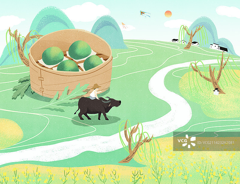 清明节乡村野外风景插画图片素材