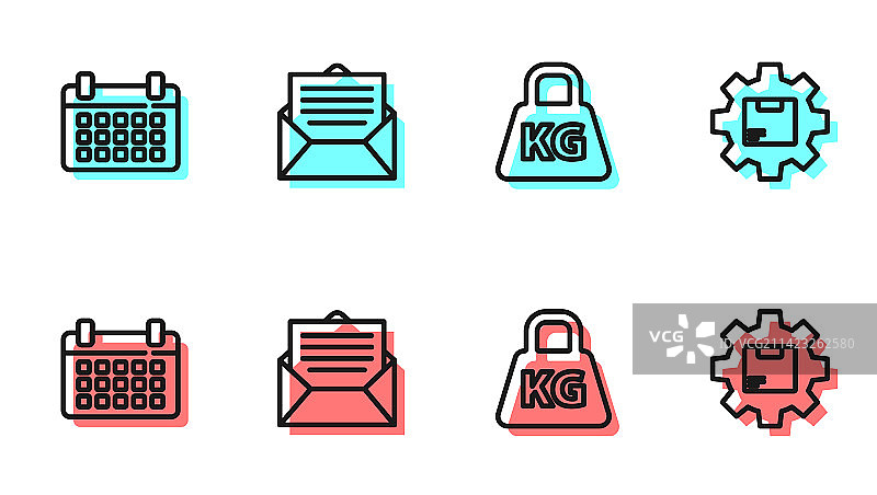 日历信封齿轮重量线组合图片素材