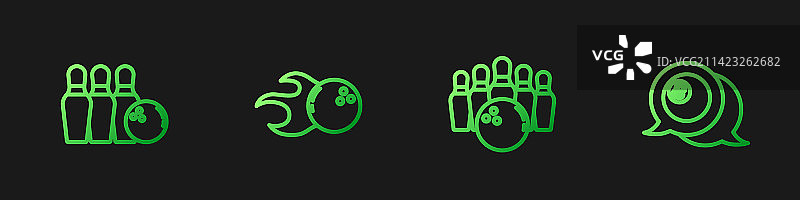 保龄球瓶、保龄球和台球图标图片素材