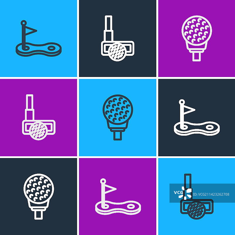 高尔夫球洞与旗帜、球和球杆图片素材