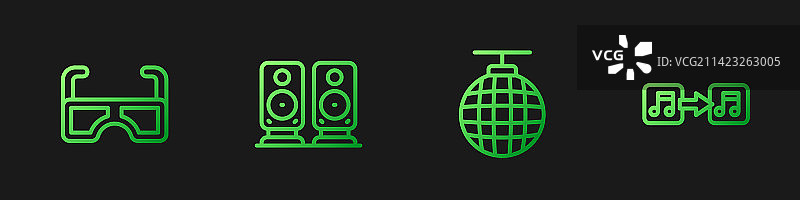 迪斯科球、眼镜和立体声扬声器图片素材