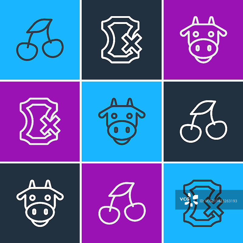 新鲜浆果奶牛头图案线条，无皮革图片素材