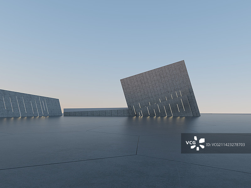 "三维渲染抽象混凝土背景墙 现代建筑停车场"图片素材