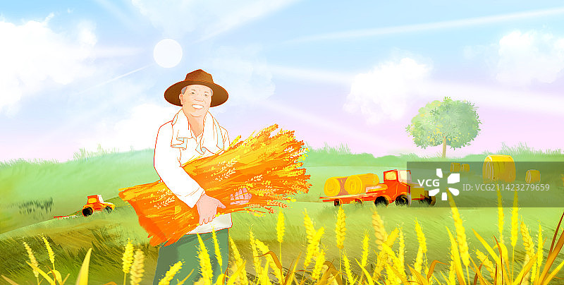 乡村振兴中国农民丰收节新农村丰收风景插画图片素材