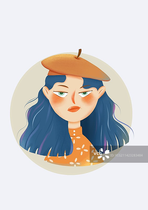 复古配色女生头像图片素材