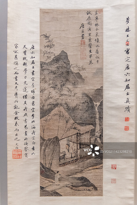 明代唐寅唐伯虎的茅屋蒲团图轴图片素材