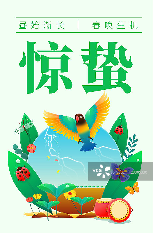 春季春天二十四节气/惊蛰/惊雷/昆虫蝴蝶树苗万物苏醒信息流瀑布流Banner图片素材