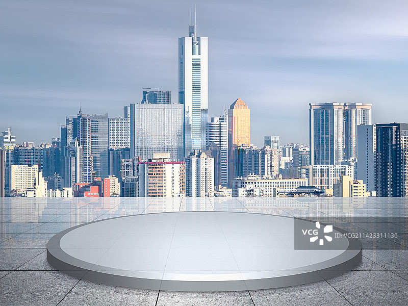 质感城市圆形托盘高瞻远瞩格局空白展示台行业产品展示发布会营销陈列广告位展销小轿车汽车新能源车背景素材图片素材