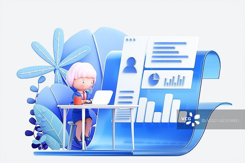 3D渲染的卡通人物与可视化图标图片素材