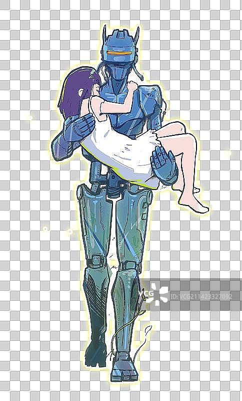 人工智能机器人拯救小女孩图片素材