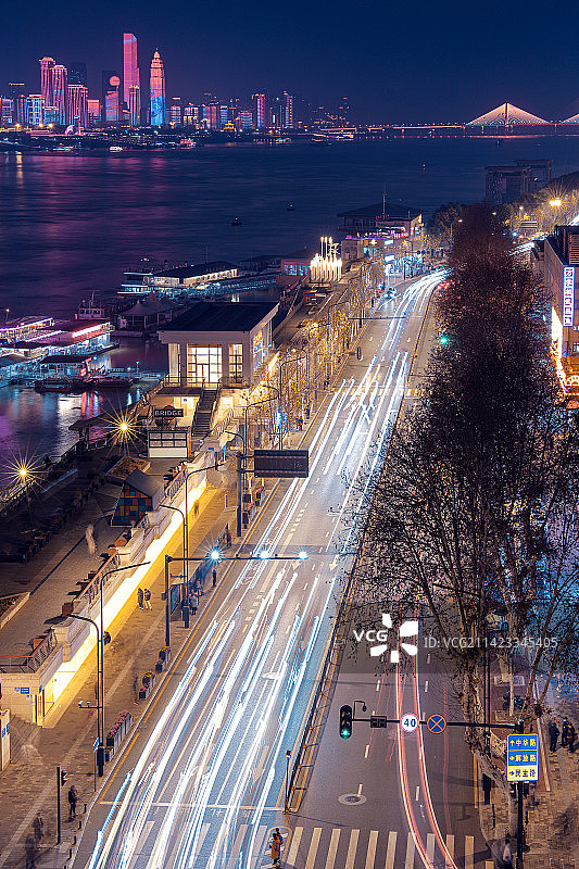 武汉长江大桥夜景图片素材