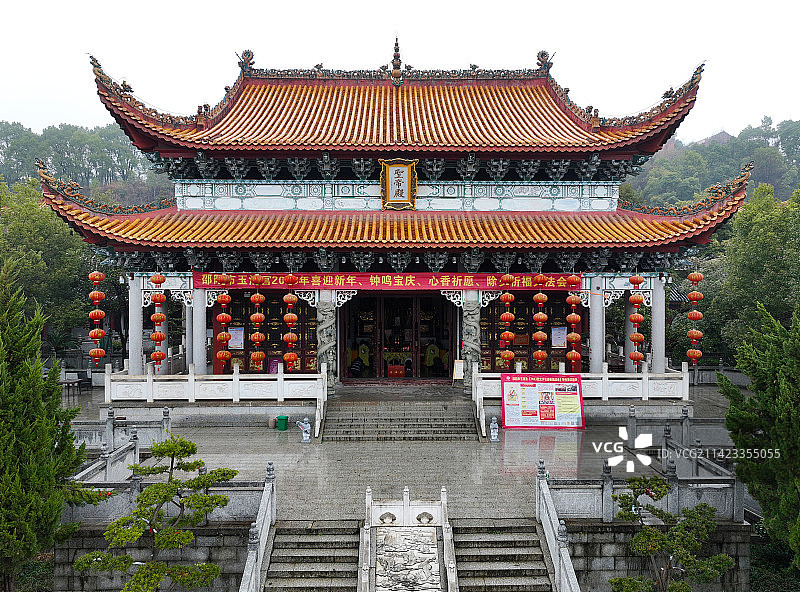 湖南省邵阳市双清区玉清宫佘湖古道观航拍图片素材