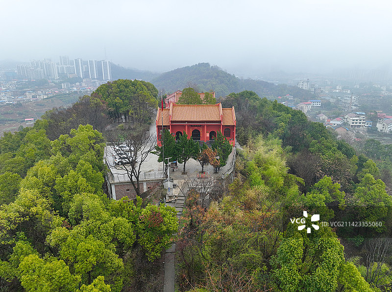湖南省邵阳市双清区玉清宫佘湖古道观航拍图片素材
