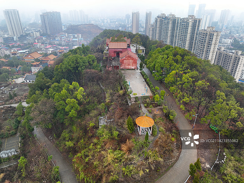 湖南省邵阳市双清区玉清宫佘湖古道观航拍图片素材