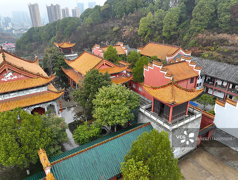 湖南省邵阳市双清区玉清宫佘湖古道观航拍图片素材