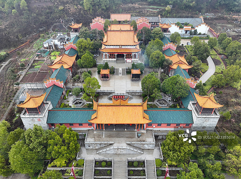湖南省邵阳市双清区玉清宫佘湖古道观航拍图片素材