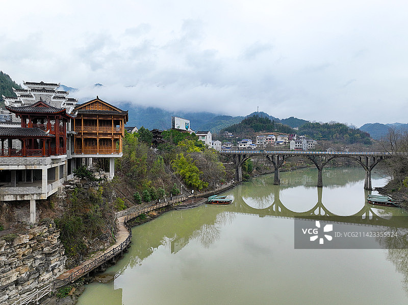 湖南省湘西州茶峒古镇边城景区航拍图片素材