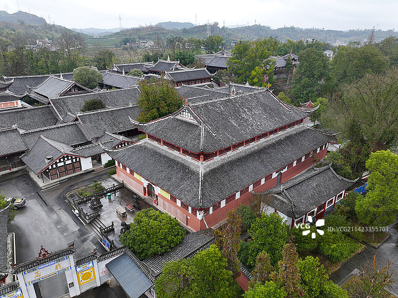 重庆市梁平区全国重点寺庙双桂堂航拍图片素材