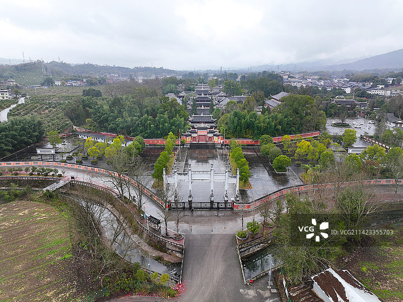 重庆市梁平区全国重点寺庙双桂堂航拍图片素材